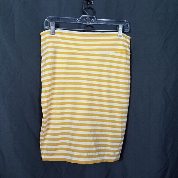Bizzy Sewing Small Pull On Knee Length Pencil Skirt Yellow White Stripes S - Picture 9 of 12